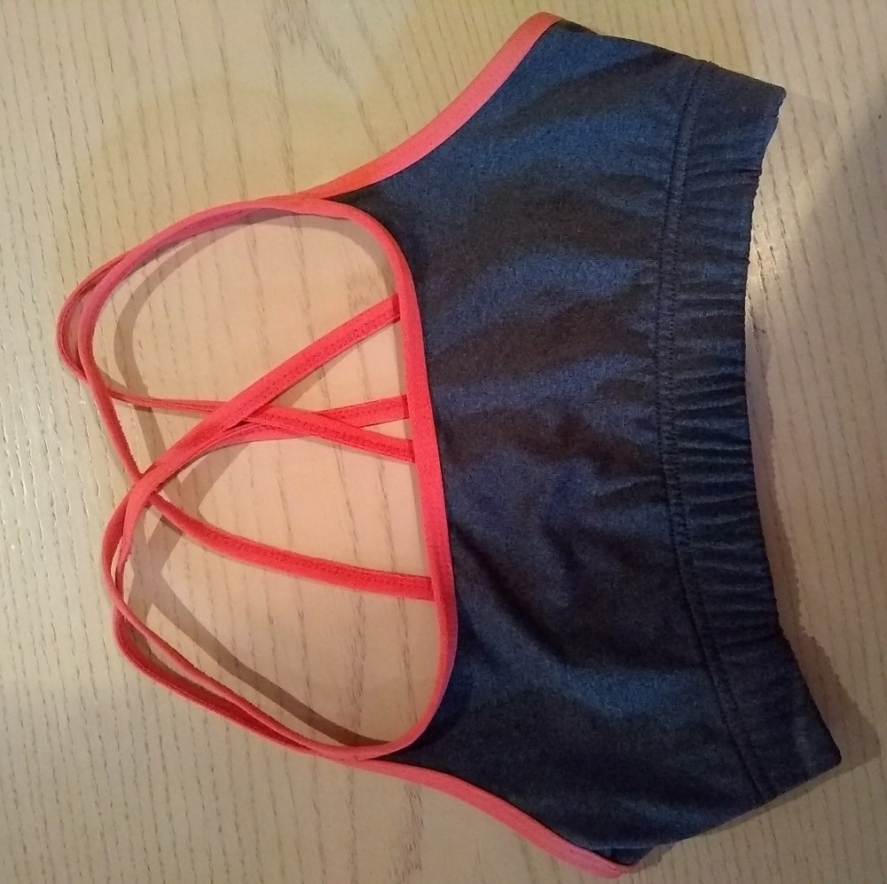 Grey and coral pink sports bra.